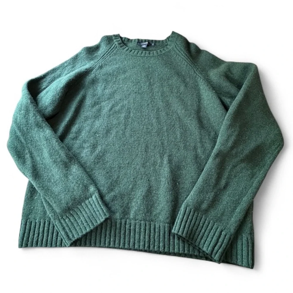 J.Crew 100% Lambswool Crewneck Sweater Green XL Classic Preppy Winter